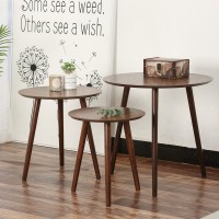 AMBERHAUS Set of 3 Round Wooden Tables - Nesting Tables with Modern Design, Durable Wood Finish for Living Rooms and Bedrooms