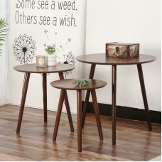 AMBERHAUS Set of 3 Round Wooden Tables - Nesting Tables with Modern Design, Durable Wood Finish for Living Rooms and Bedrooms